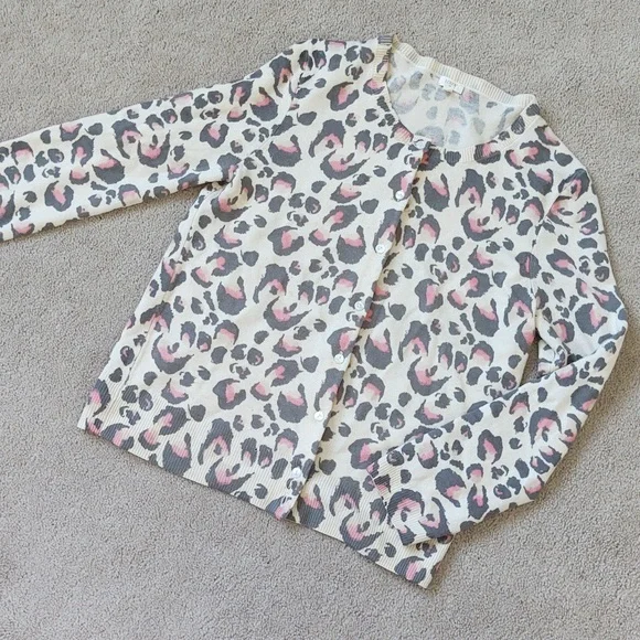 VGUC J. Crew off-white, grey, and pink animal print button front cardigan - Picture 2 of 6